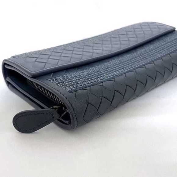 BOTTEGA VENETA Bifold Long Wallet Gray Blue Intrecciato Leather  Flap Women's - Picture 3 of 10